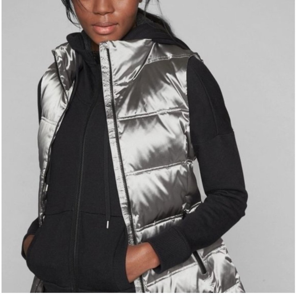 NWT Athleta goose down silver puffer vest